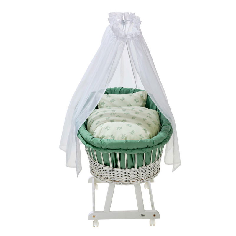 babyonlineshop Alvi Birthe Stubenwagen weiß Komplettset Matratze Himmelstange und Garnitur Teddy 1961 Online Outlet
