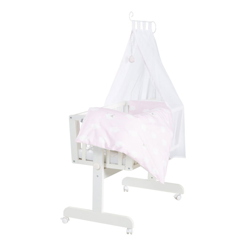 babyonlineshop Roba Komplettwiegenset weiß inklusive textiler Ausstattung Kleine Wolke rosa Exklusive Angebote