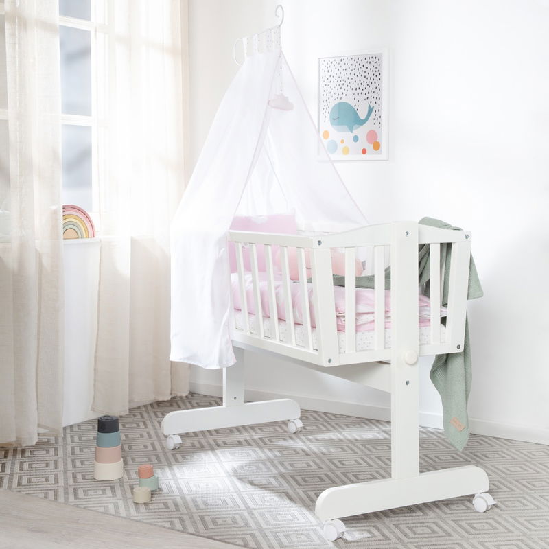 babyonlineshop Roba Komplettwiegenset weiß inklusive textiler Ausstattung Kleine Wolke rosa Exklusive Angebote