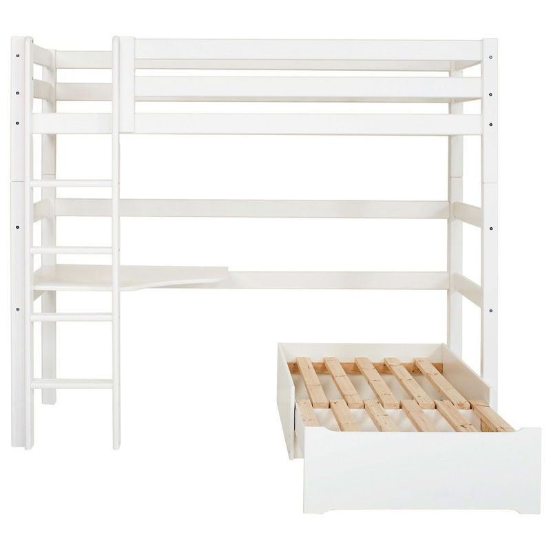 babyonlineshop Hoppekids Hochbett ECO Luxury 90x200 cm mit gerader Leiter Tischplatte & Lounge-Ecke Saisonale Angebote