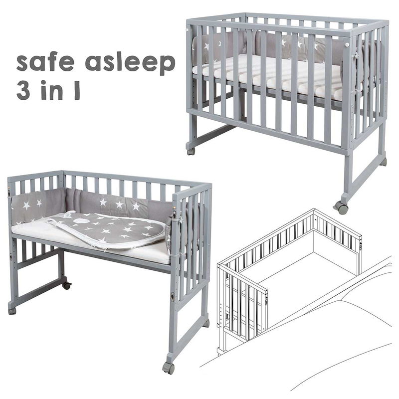 babyonlineshop Roba Stubenbett 3 in 1 Little Stars safe asleep inkl. Matratze Nestchen & Schlafsack Kostenloser Versand international