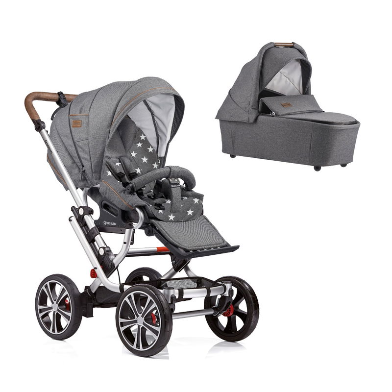 babyonlineshop Gesslein F10 Air Plus Kinderwagen mit Handbremse Gestell mit CF3 Babywanne eloxiert Farbe wählbar Cyber Monday