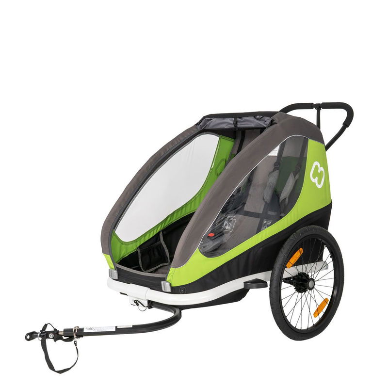 babyonlineshop Hamax Traveller Fahrradanhänger Grün/Grau inkl. Deichsel & Buggyrad