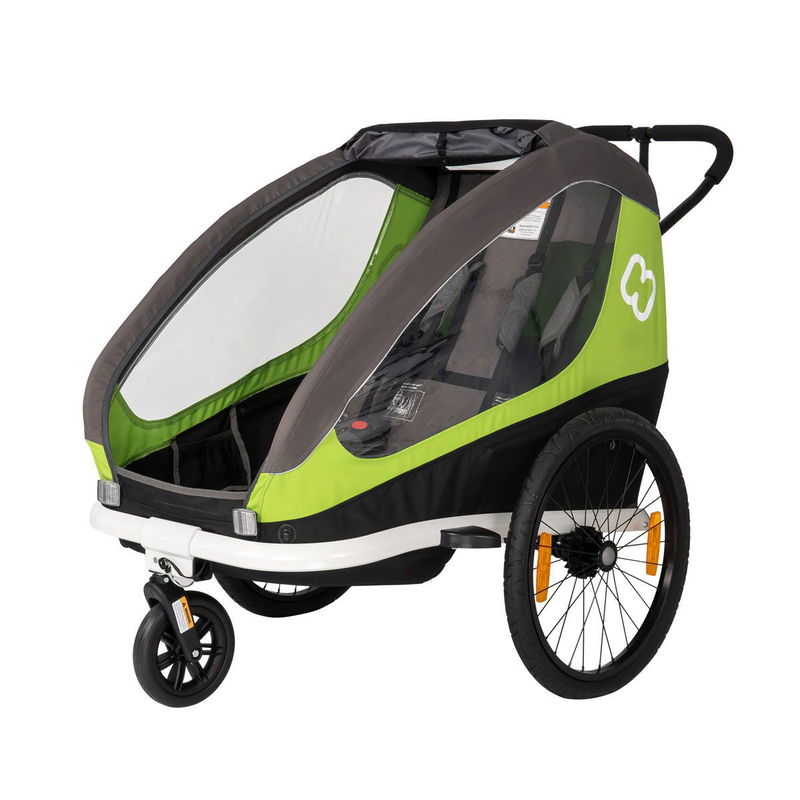 babyonlineshop Hamax Traveller Fahrradanhänger Grün/Grau inkl. Deichsel & Buggyrad Neueste Mode
