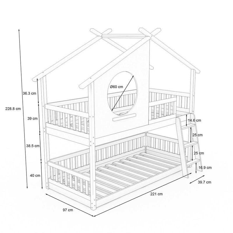 babyonlineshop Nature Kid Clara Etagenbett Kiefer grau/natur Liegefläche 90 x 200 cm VIP-Rabatte