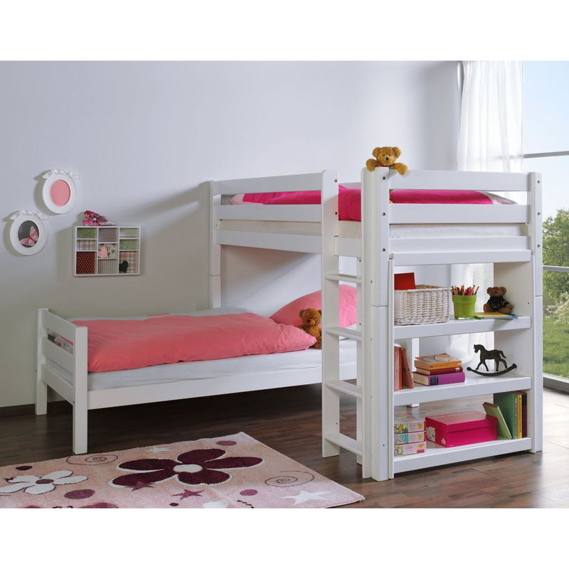 babyonlineshop Relita BENI L Etagenbett Buche massiv weiß inklusive Regal - zu 2 Einzelbetten umbaubar