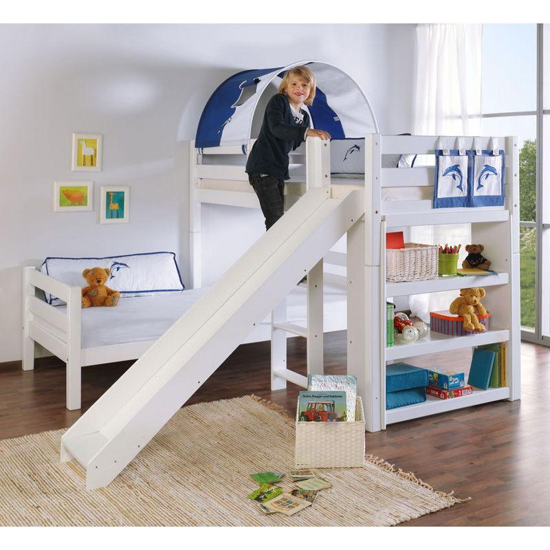 babyonlineshop Relita BENI L Etagenbett Buche massiv weiß inklusive Regal - zu 2 Einzelbetten umbaubar Letzte 3 Tage