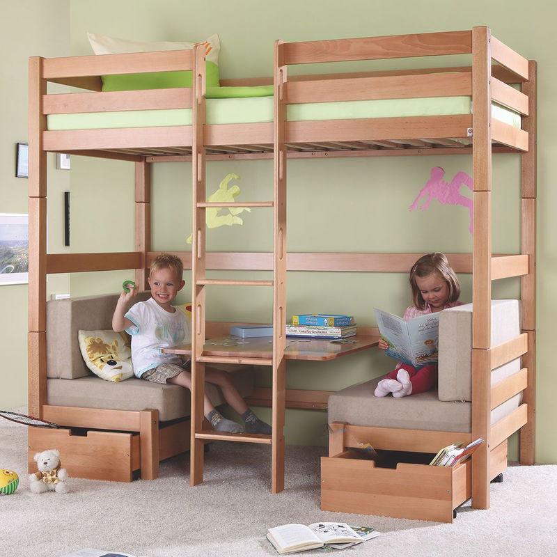 babyonlineshop Relita FINLEY Etagenbett Buche massiv Natur inkl. Sitzkissen & Bettschubkästen - frachtfrei