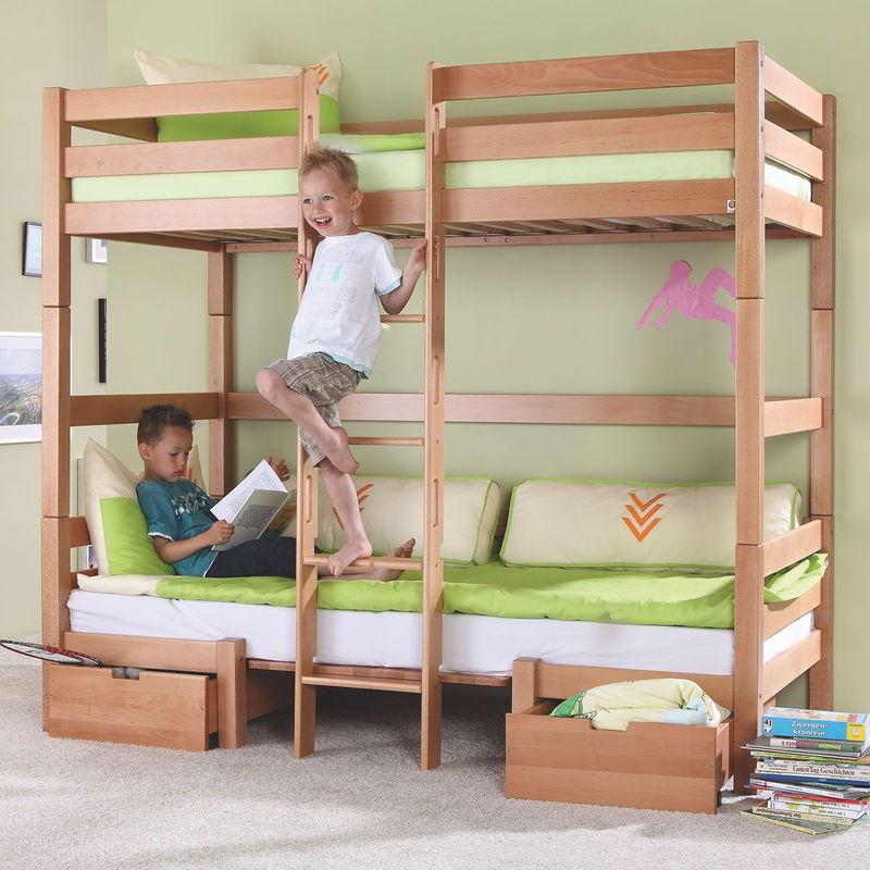 babyonlineshop Relita FINLEY Etagenbett Buche massiv Natur inkl. Sitzkissen & Bettschubkästen - frachtfrei JETZT KAUFEN