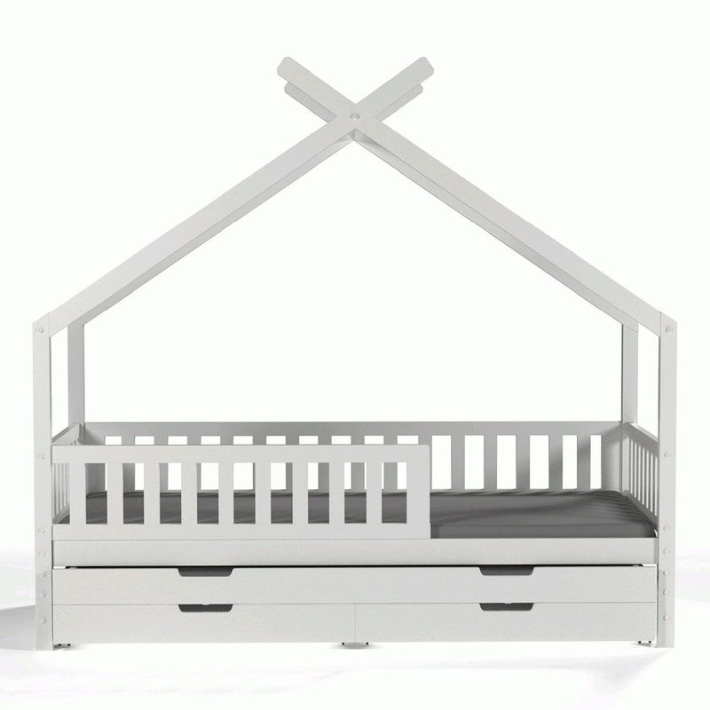 babyonlineshop Nature Kid Clara Hausbett weiß 90 x 200 cm inkl. Gästebett und Bettkasten