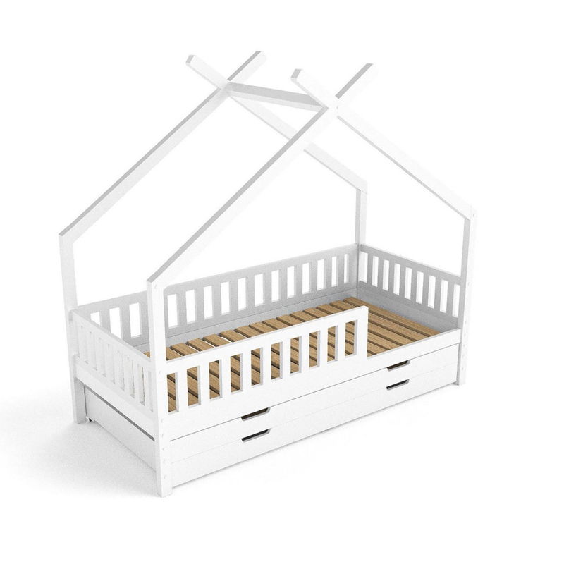 babyonlineshop Nature Kid Clara Hausbett weiß 90 x 200 cm inkl. Gästebett und Bettkasten Letzter Tag