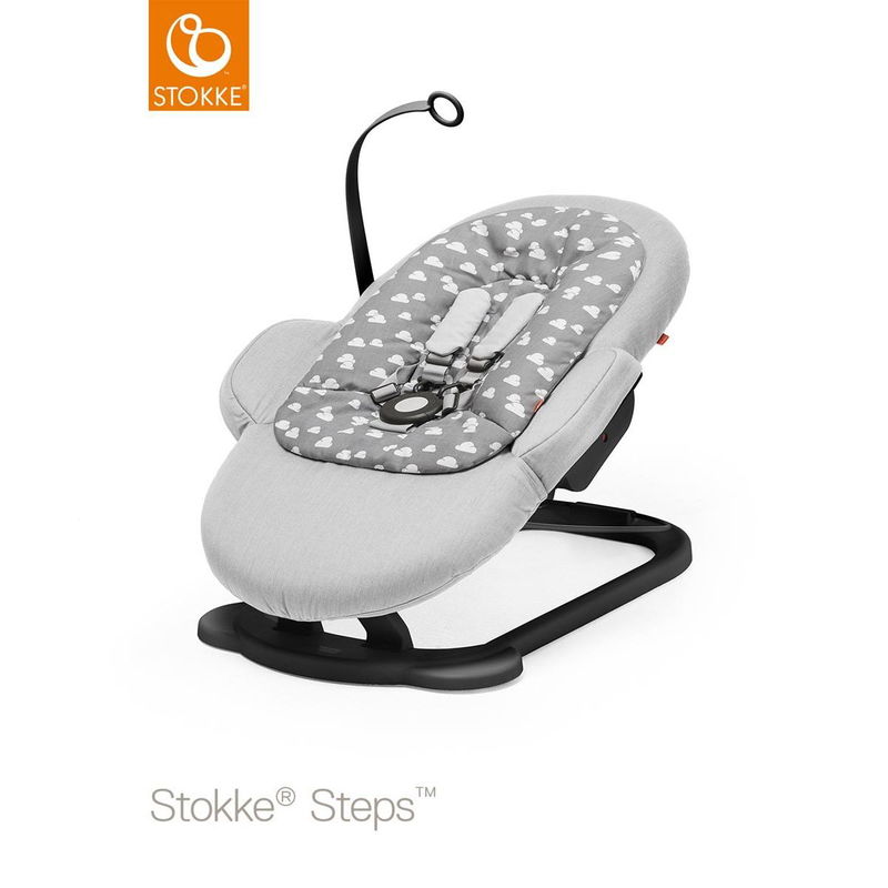 babyonlineshop Stokke® Steps™ Bouncer Grey Clouds Gestell schwarz passend zum Hochstuhl zum Toppreis