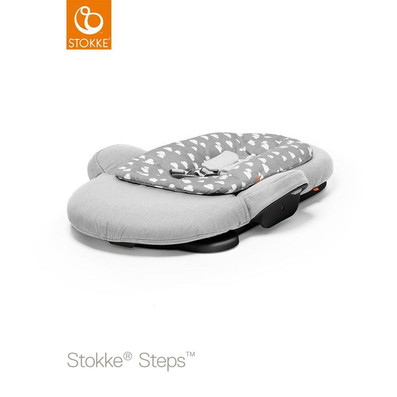 babyonlineshop Stokke® Steps™ Bouncer Grey Clouds Gestell schwarz passend zum Hochstuhl zum Toppreis zollfrei